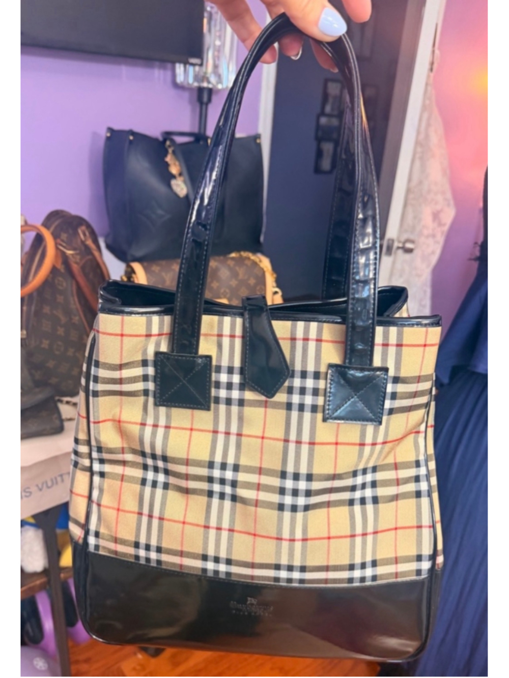 Women's Burberry Check Tote Bag One Size Beige Black